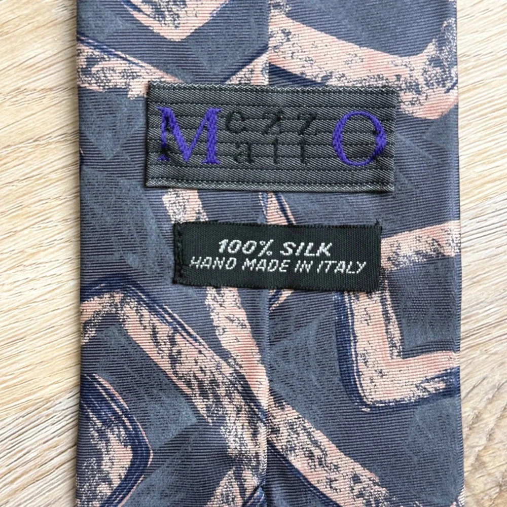 Mezzo Matto Grey Pink Geometric 100% Silk Tie Mens OS Handmade in Italy